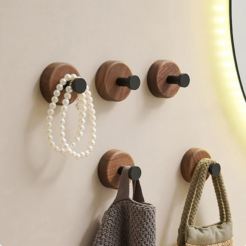 Home Bathroom Key - Samoprzylepny haczyk z litego drewna orzechowego