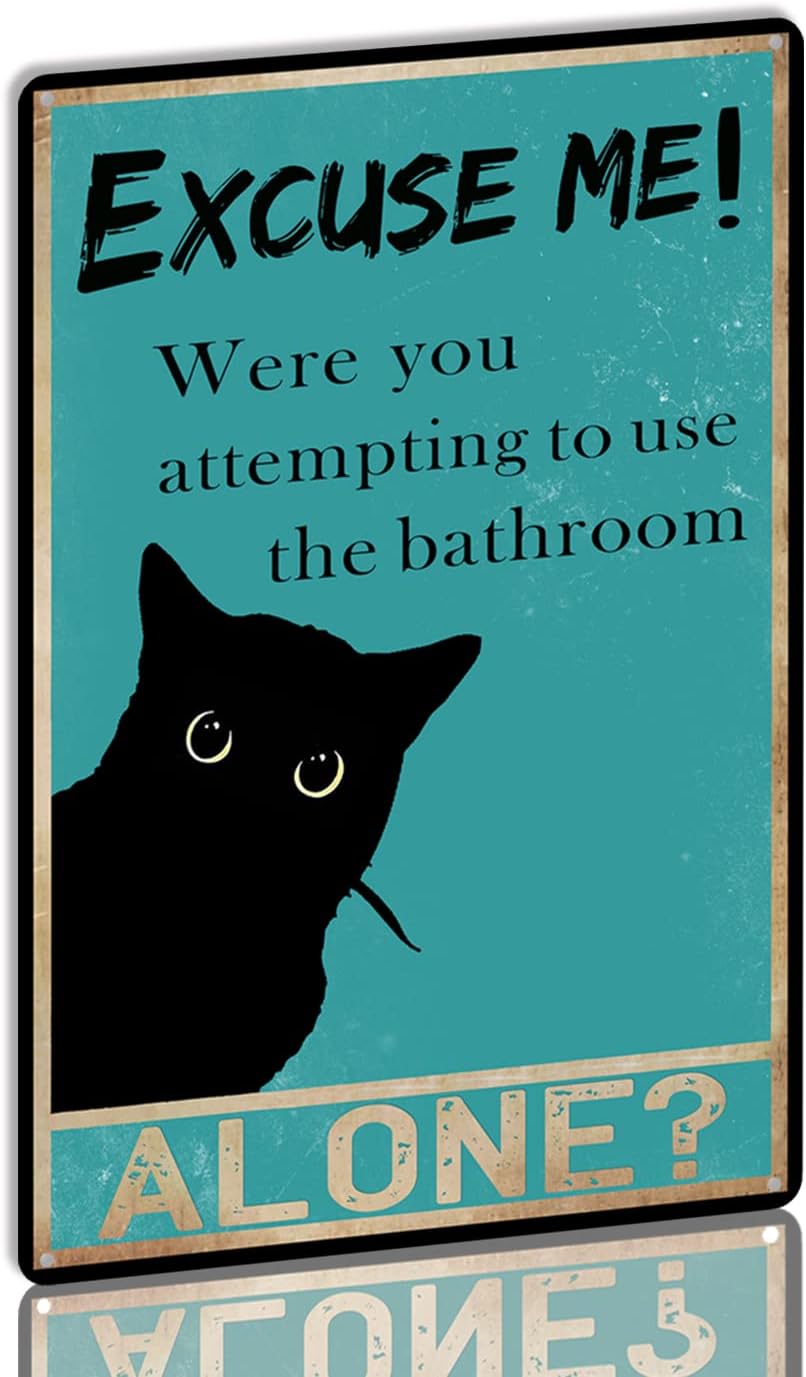 Home Alone Bathroom - YLUYINOM Blaszany znak Zabawny czarny kot